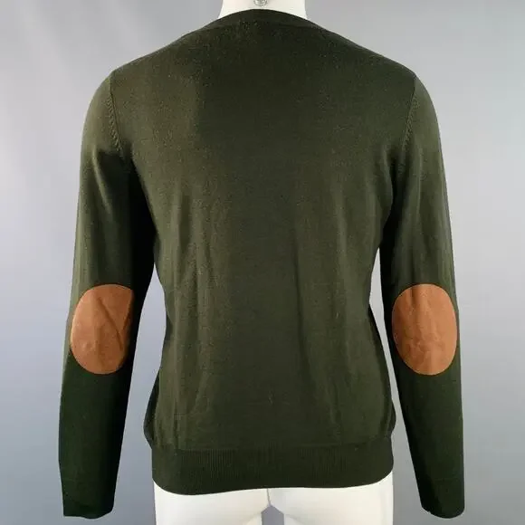 ODIN Size M Forest Green Knit Cashwool Faux Suede Crew Neck Pullover